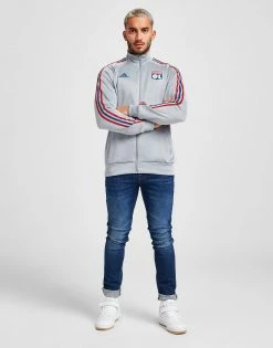 Adidas Olympique Lyon Dna 3-stripes Track Top Grå -Herretoj Salg jd 552833 d