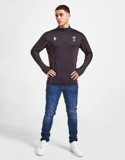 Macron Wales Rugby 2022/23 Travel 1/4 Zip Top Sort -Herretoj Salg jd 554026 e