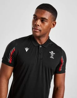Macron Wales RU 2022 Travel Polo Shirt Sort