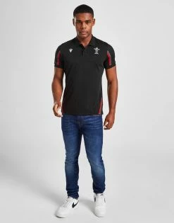 Macron Wales RU 2022 Travel Polo Shirt Sort -Herretoj Salg jd 554040 d