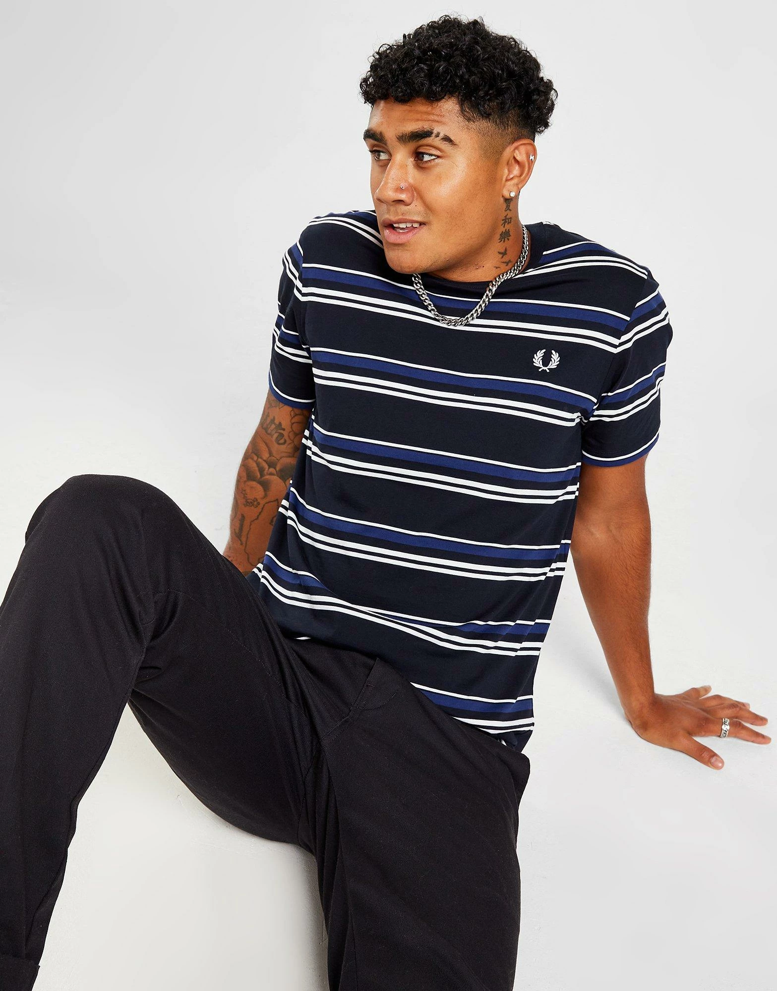 Fred Perry Fine Stripe Kortærmet T-Shirt Blå 3 Fred Perry Fine Stripe Kortærmet T-Shirt Blå