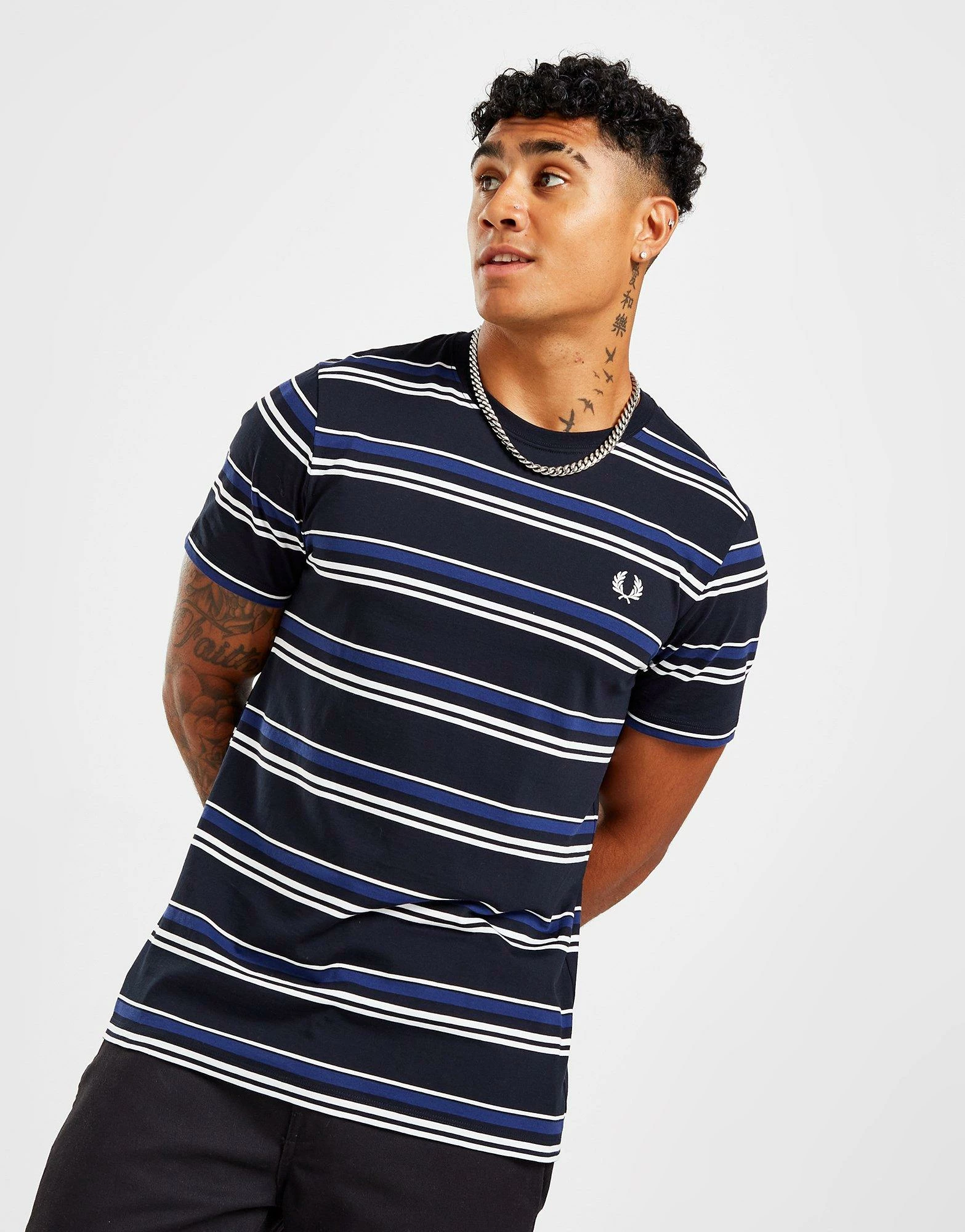 Fred Perry Fine Stripe Kortærmet T-Shirt Blå 5 Fred Perry Fine Stripe Kortærmet T-Shirt Blå - Billede 3