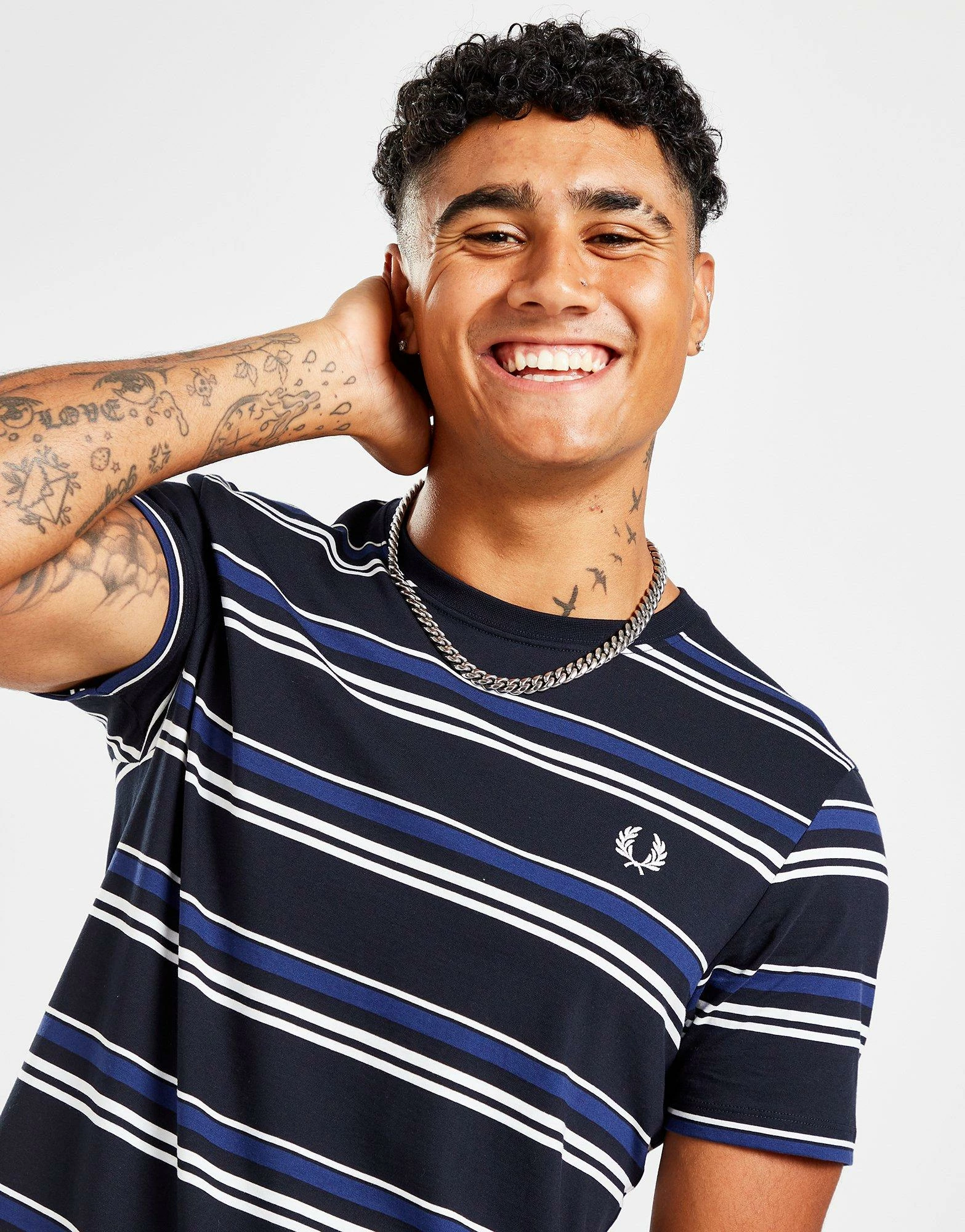 Fred Perry Fine Stripe Kortærmet T-Shirt Blå 6 Fred Perry Fine Stripe Kortærmet T-Shirt Blå - Billede 4