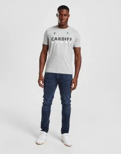 Macron Cardiff Blues Travel T-Shirt Grå -Herretoj Salg jd 570347 d