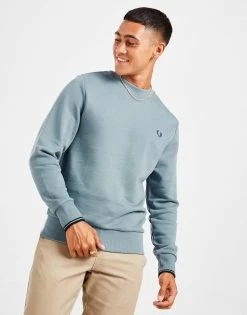 Fred Perry Twin Tipped Crew Sweatshirt Herre Blå -Herretoj Salg jd 570444 c