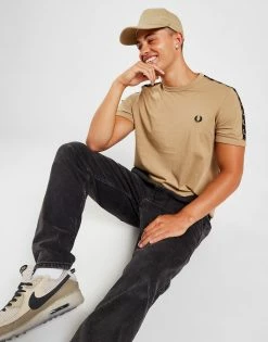 Fred Perry Taped Retro Ringer T-Shirt Herre Brun