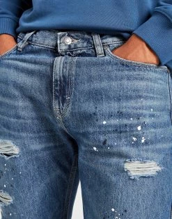 HUGO Distressed Slim Paint Jeans Blå -Herretoj Salg jd 572929 e