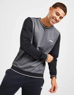 BOSS Pique Tipped Sweatshirt Sort