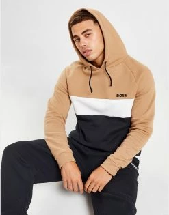 BOSS Colour Block Fleece Hoodie Brun