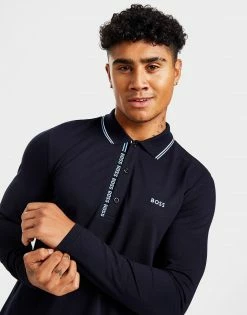 BOSS Pleesy Placket Long Sleeve Shirt Blå