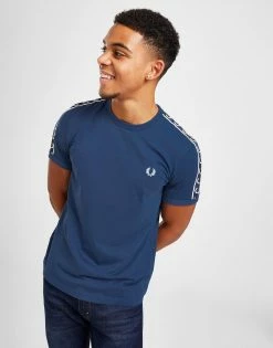 Fred Perry Taped Retro Ringer T-Shirt Herre Blå -Herretoj Salg jd 604580 b